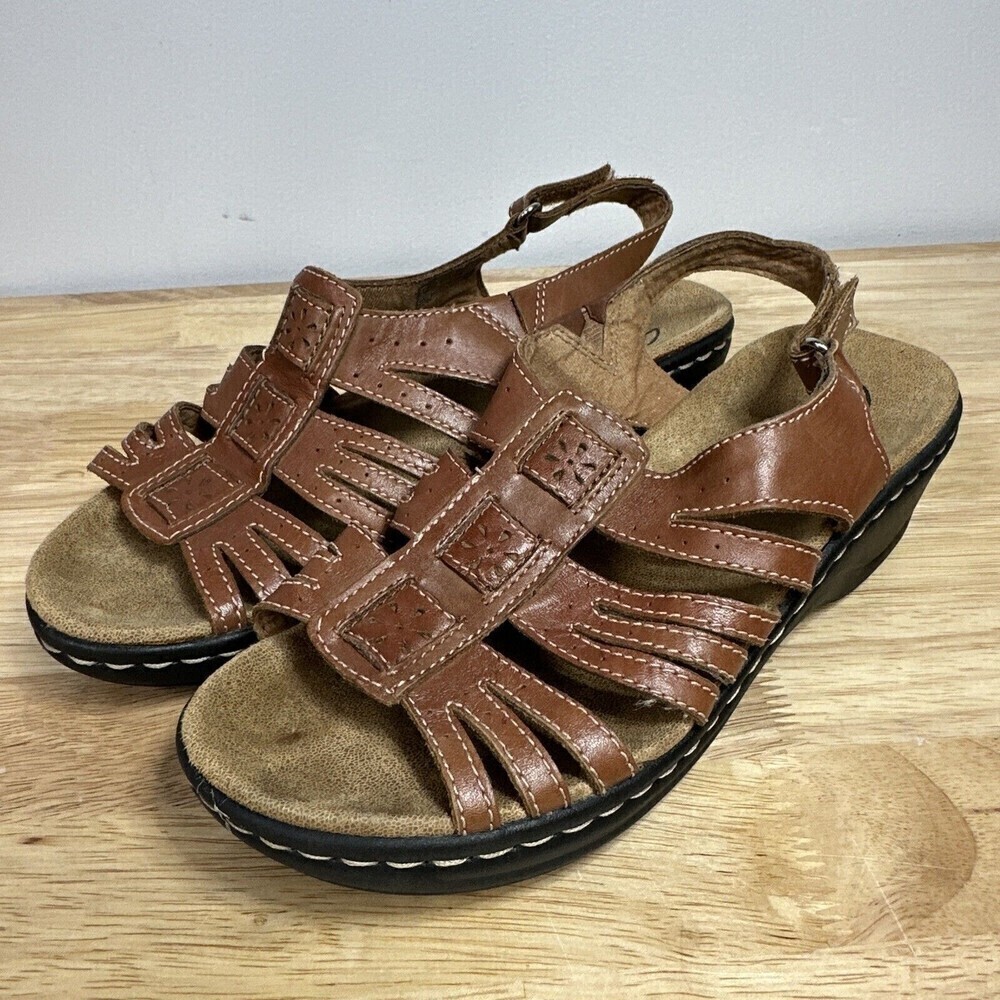 Clark's Women's Lexi Marigold Brown Wedge Sandals Sz 6